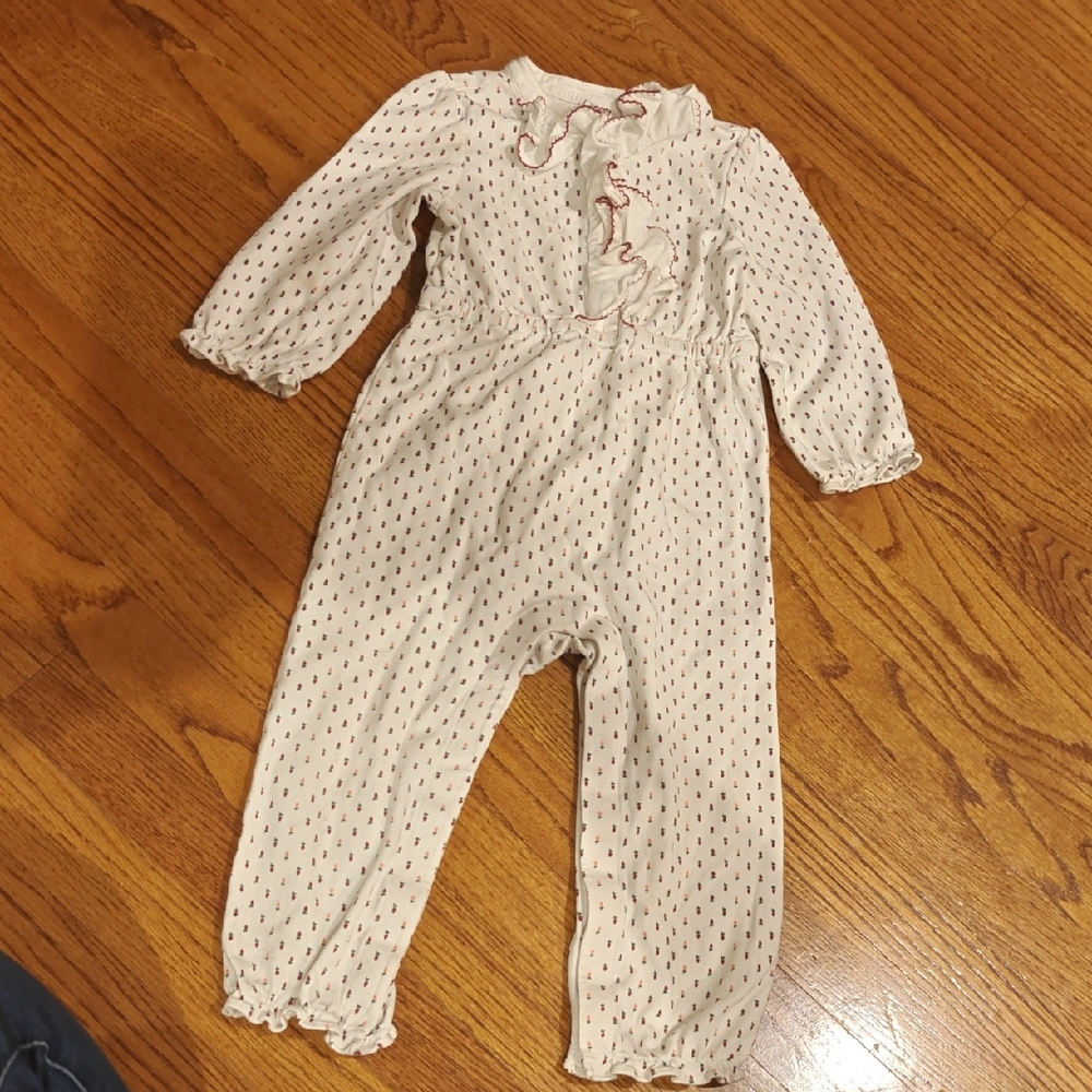 Janie And Jack White and Pink Floral Baby Romper